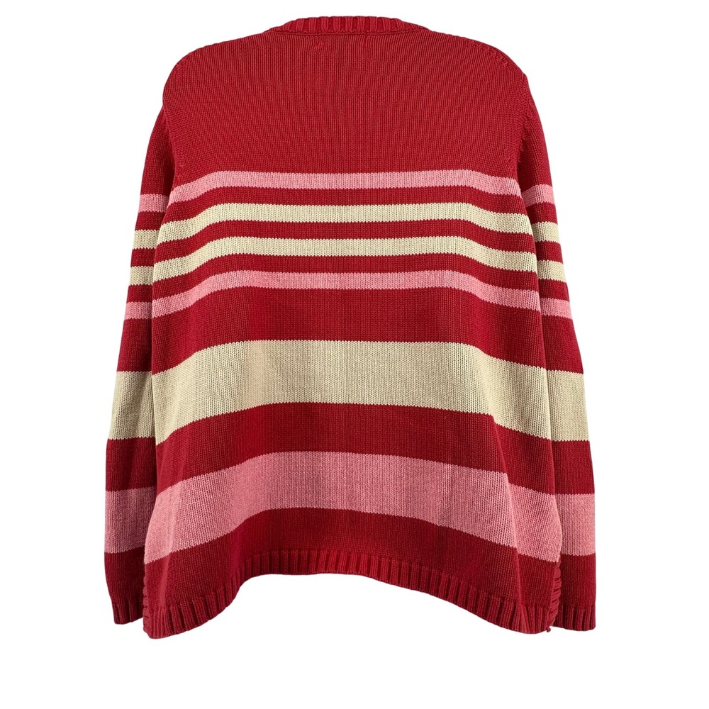 Eddie Bauer Striped Sweater Womens XL Red Pink Split V-Neck Cotton Coastal - Picture 2 of 9